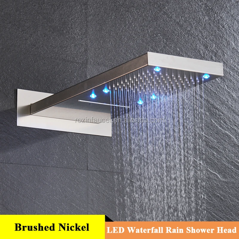 Led Rainfall Waterfall Shower Head Brass Wall Mounted Matte Black