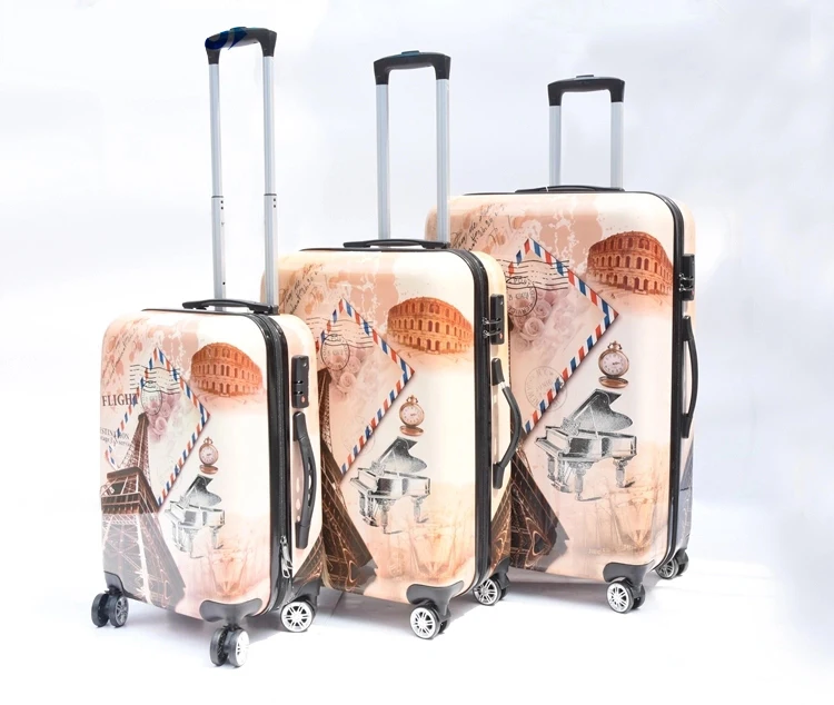 Pc Printed Trolley Suitcase,3pcs Set Hard Shell Baggage,Colorful