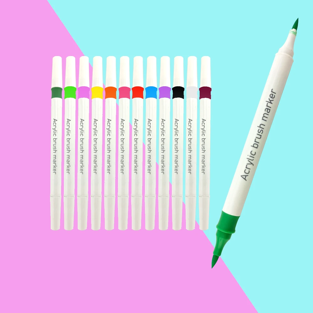 Twin Tips 12 Assorted Color Waterbased Permanent Acrylic Paint Brush
