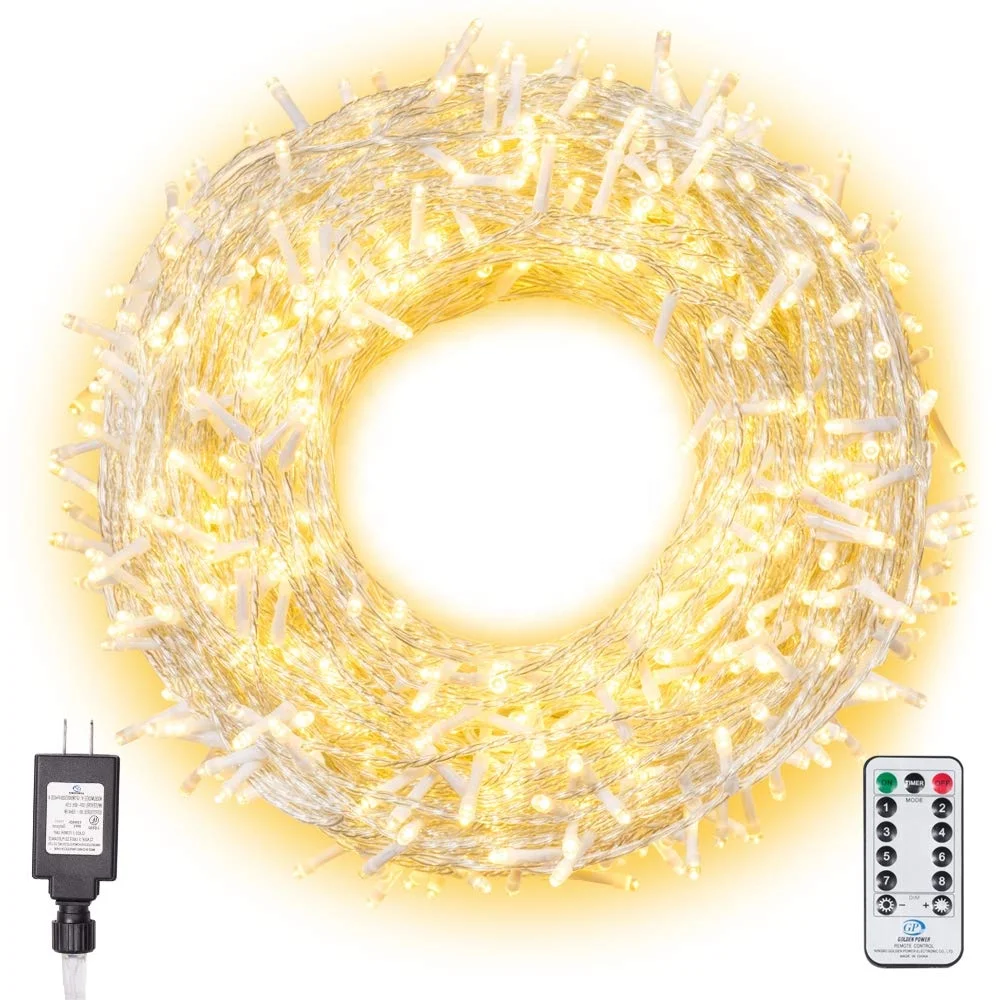 800 LED 330FT Outdoor String Lights with Remote Control and Timer Plug in 8 Lighting Modes for Wedding Party Christmas