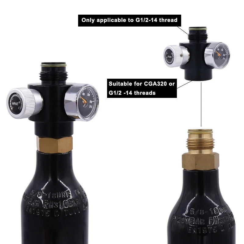 Details about   Airsoft Paintball Co2 & Compressed Air Regulator Pressure Adjustable 0-200psi 