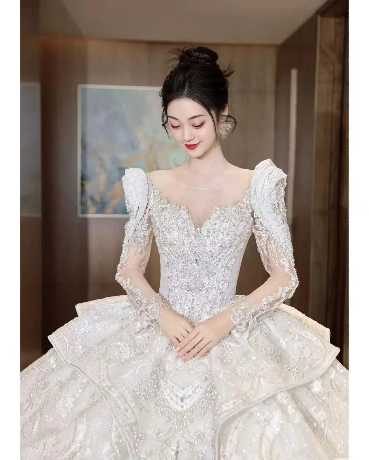 big long wedding dresses Rustic Wedding Dresses See Through Tulle Beach Wedding Dress Strapless Sweetheart Neck Big Floral Lace Wedding Gown AWD1955