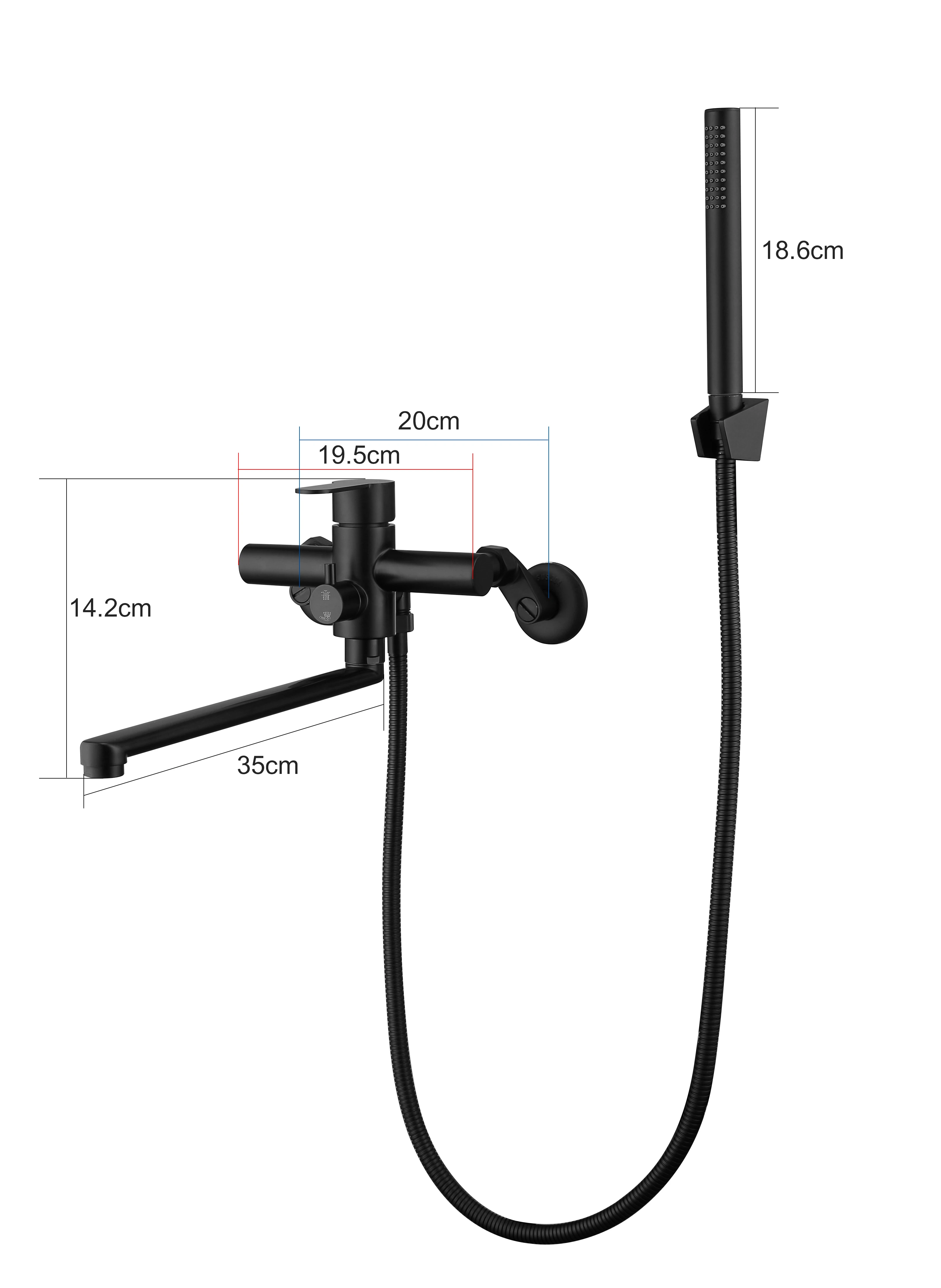 Single Handle Long Bathtub Faucet Black Modern Bathroom Bathtub Shower