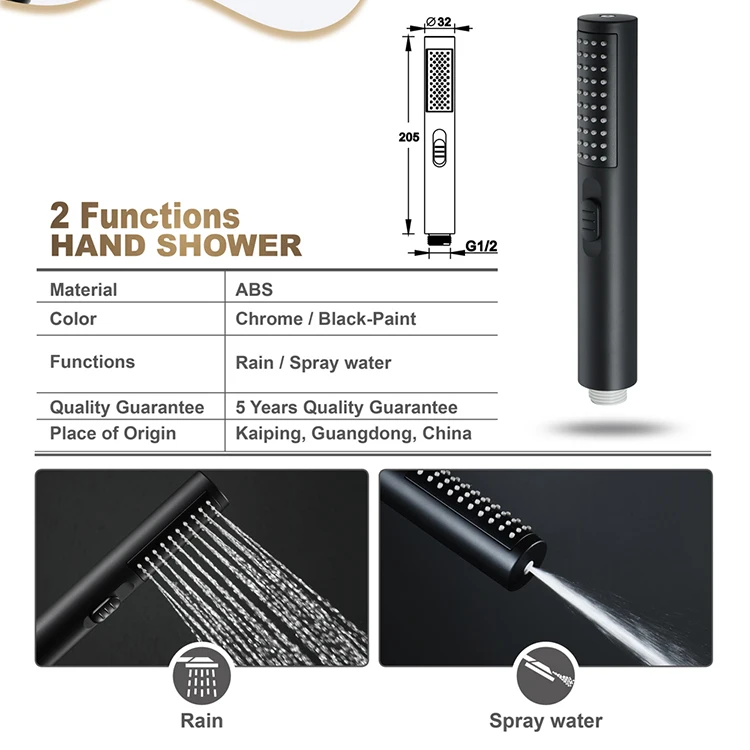 HIDEEP Bathroom Shower Accessories Two Function Hand Shower Head Black Round ABS Hand Shower