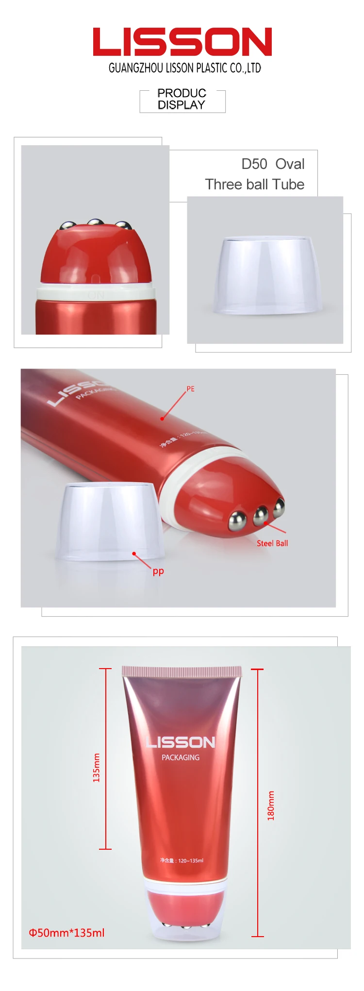 280ml cosmetic plastic cosmetic tube with 3 roller balls massage applicator