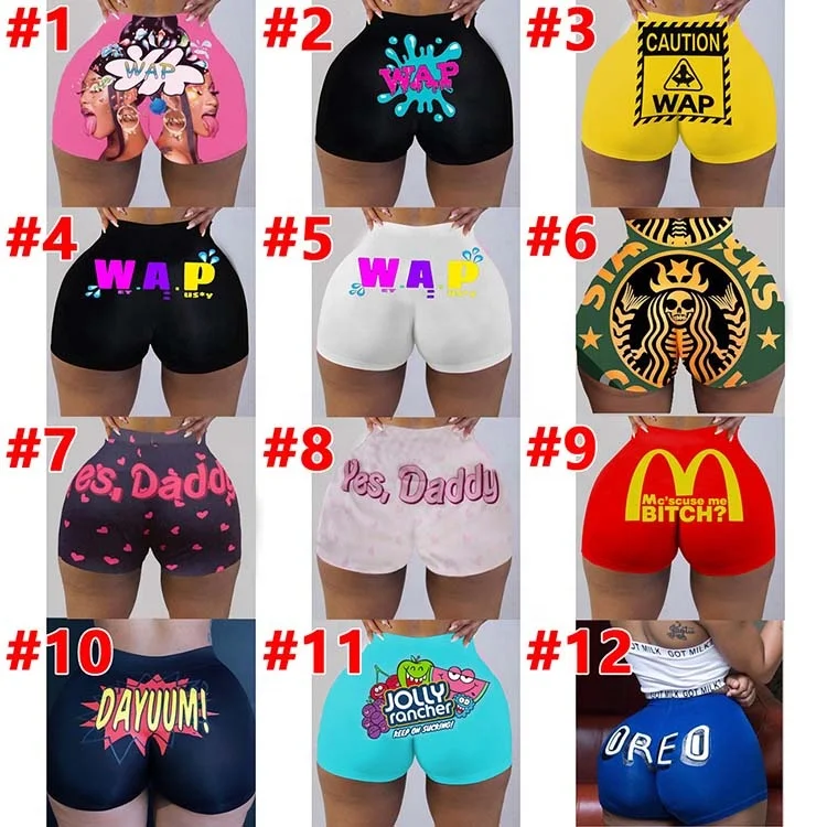 
2020 hot sale sexy fashion WAP print candy color yoga pants womens snack shorts 