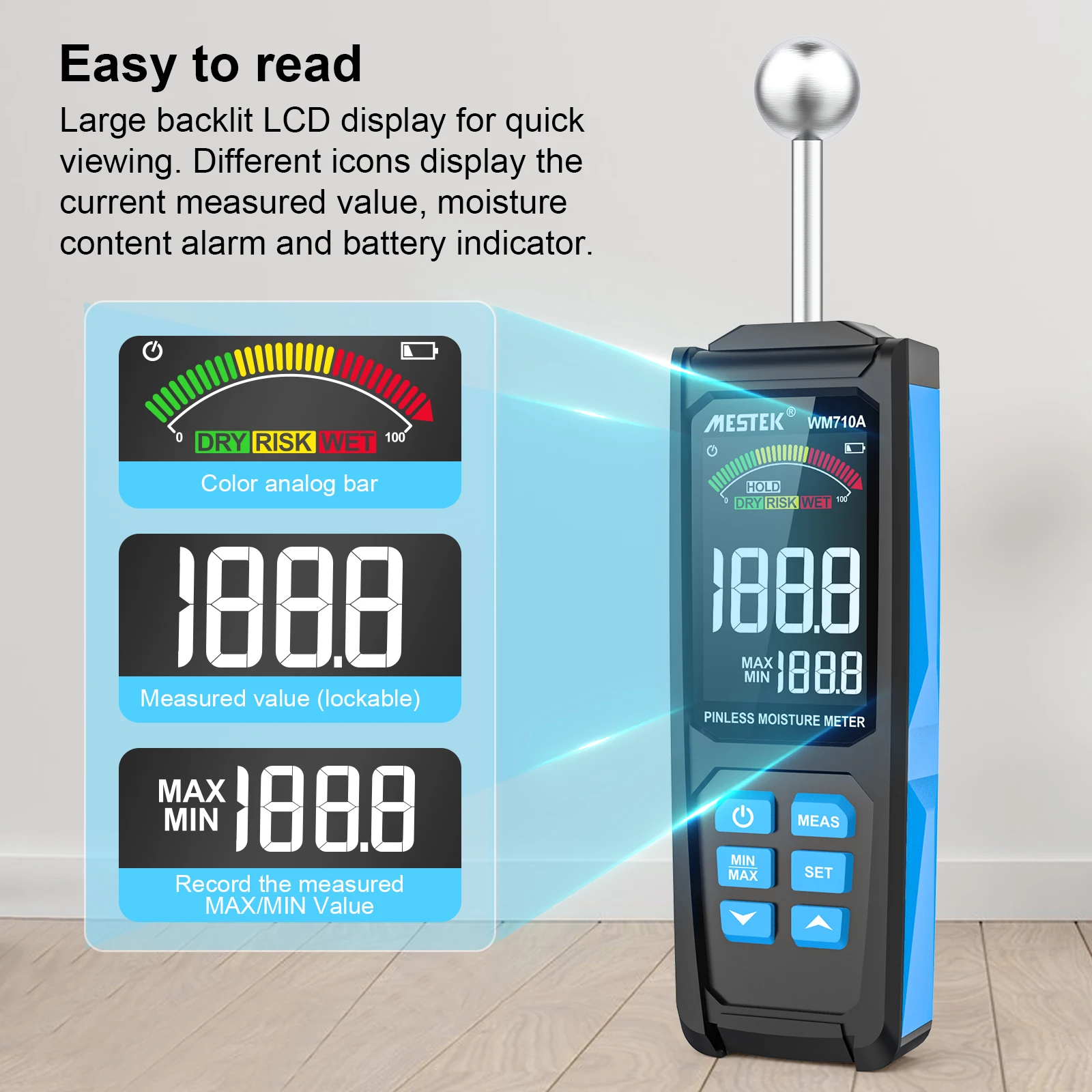 Wm710a Moisture Meter Wood Cardboard Lumber Concrete Buildings Humidity ...