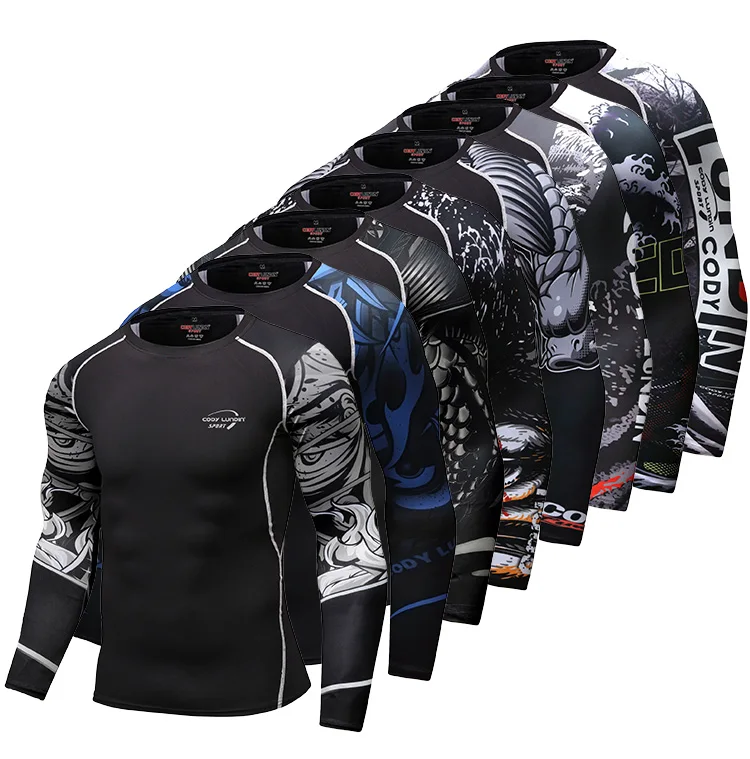 Custom logo rash guard with rubber band men mma sports clothing