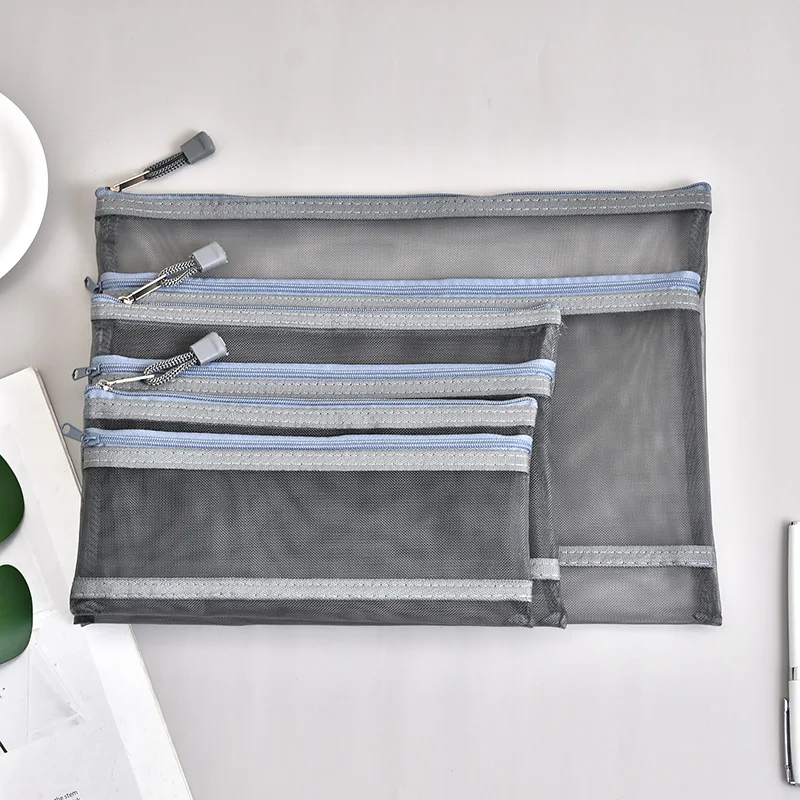 Black Nylon Mesh Zipper Pouch With Zip Document Bag For School Office ...