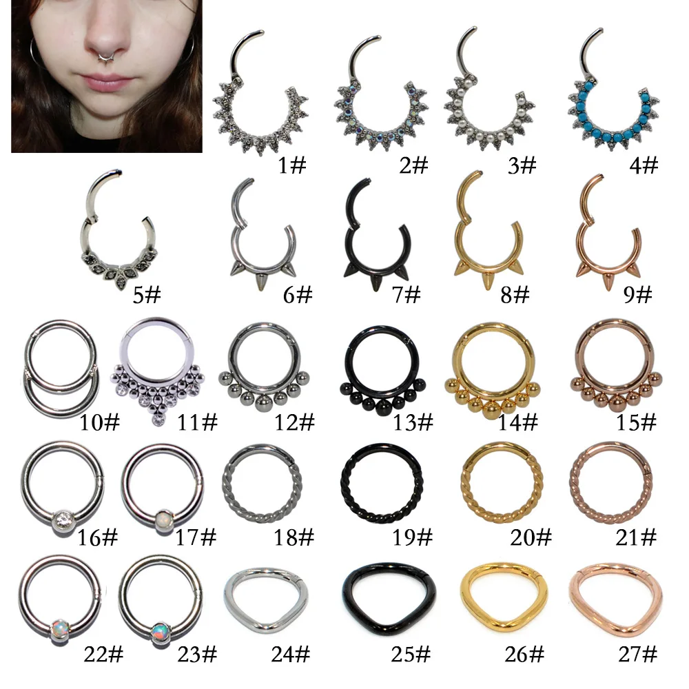 Wholesale Stainless teel Nose Ring 16g CZ Crystal Nose eptum Piercings Clicker 8 10MM Unisex Ear Helix Piercing Jewelry 10 Pairs