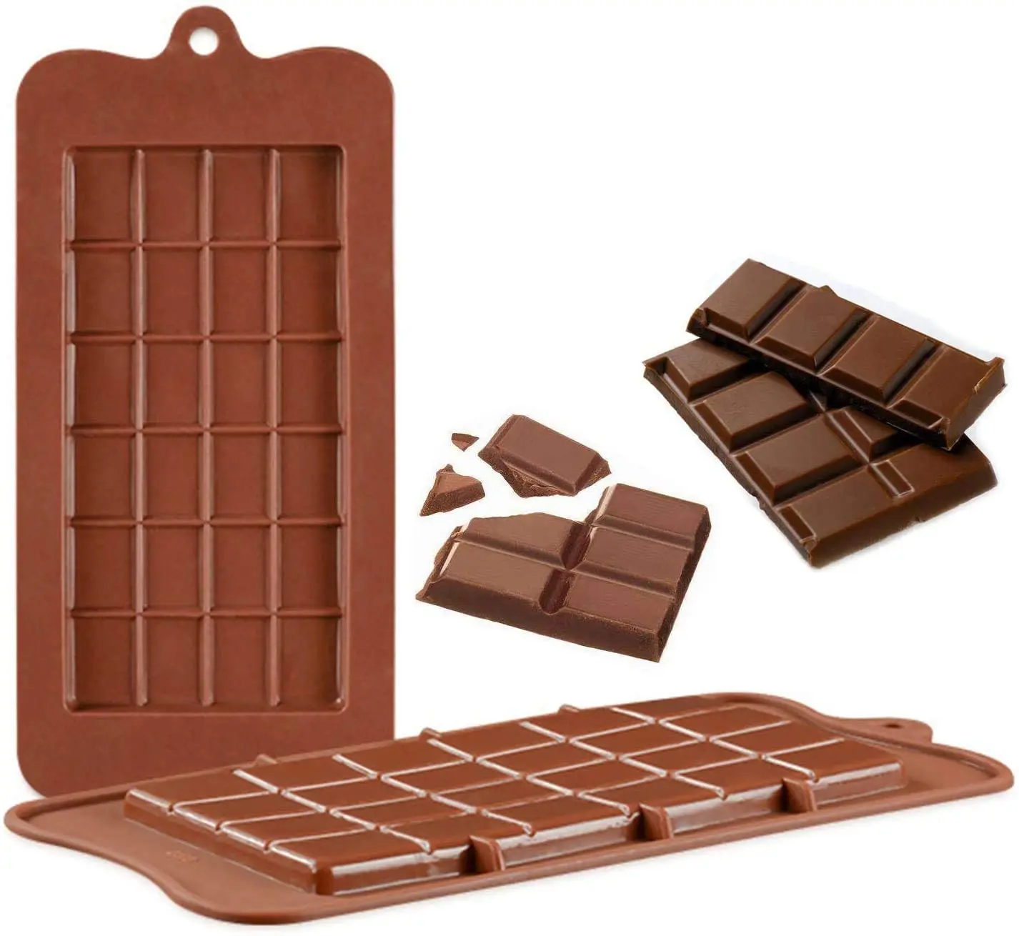 Break Apart Chocolate Moulds Silicone Candy Molds 3 PCS Chocolate Molds Non-Stick Reusable DIY Baking Molds Candy Protein & Energy Bar Molds 