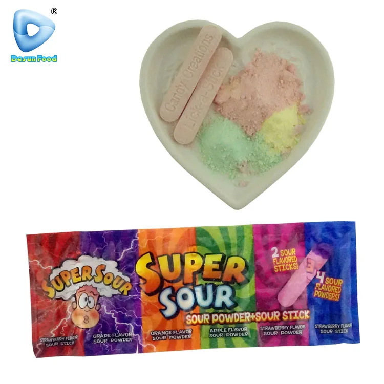 5 in 1 fruit sour powder candy with press stick candy