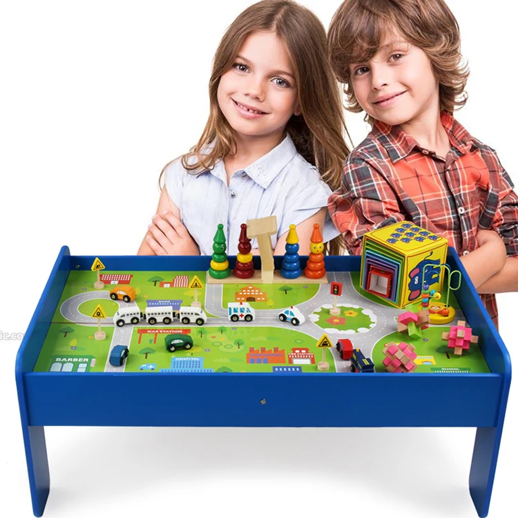 High Quality Wooden Train Track Toy With Play Table,88 Pieces With