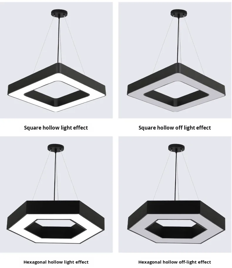 product creative shaped iron pmma hexagonal pendant light 6000k color temperature for office gym internet cafe mall industrial lighting-11