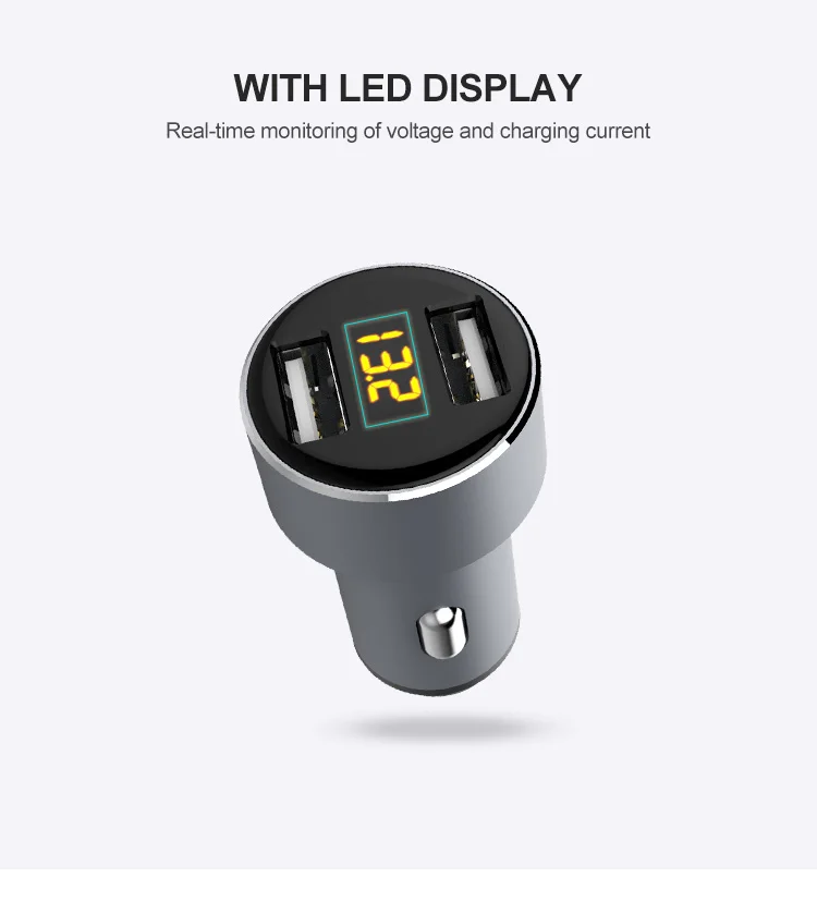 Shenzhen Manufacturer 2 Ports 5V 2.4A Dual USB Car Charger Adapter With Led Voltmeter Display