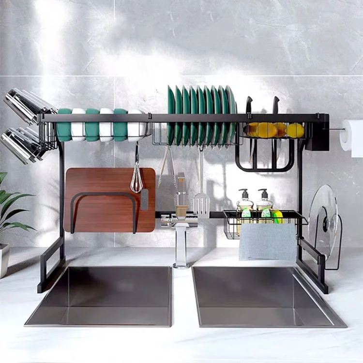 Black 85cm Kitchen Stainless Steel Over The Sink Dish Drying Rack Buy