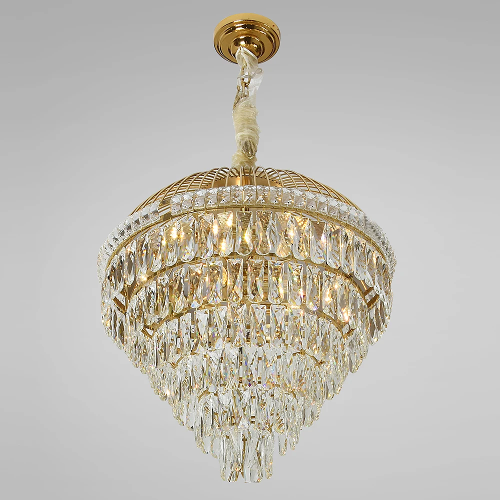 Decorative Hanging Circular Luxury Led Pendant Light Gold Crystal Chandeliers