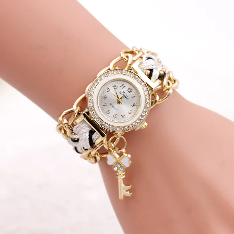 2020 Most Popular Product WW085 Vogue Bracelet Watch For Ladies Rhinestone Key Quartz Weave Wrap Watches Best Gifts Girls