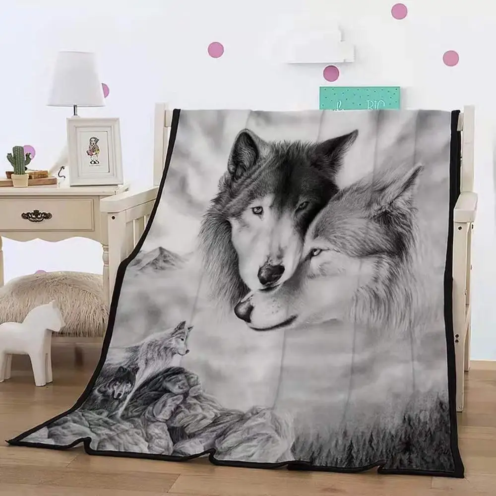 
wolf printing flannel fleece sherpa blanket animal pattern flannelette blanket for kids 