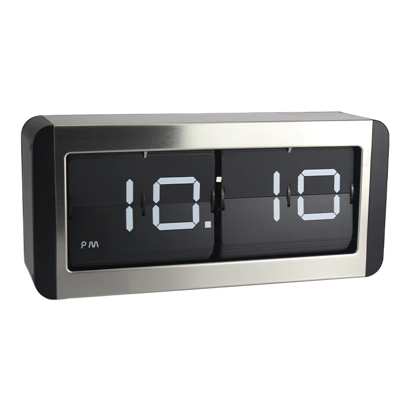 
Quality New Amazon Hot Sale Stainless Steel Powered Page Turning Table Desk Number Flip Alarm Desk Table Wall Clock 