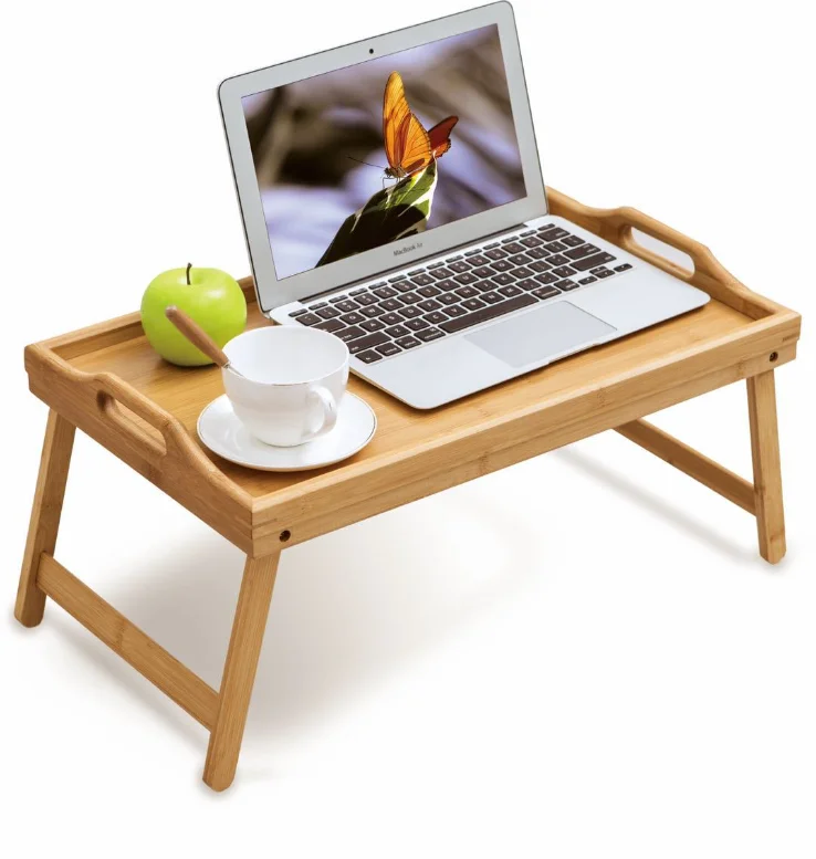 Bamboo Bed Tray Table with Foldable Legs, Breakfast Tray for Sofa, Bed,  Eating, Working, Used As Laptop Desk Snack Tray 