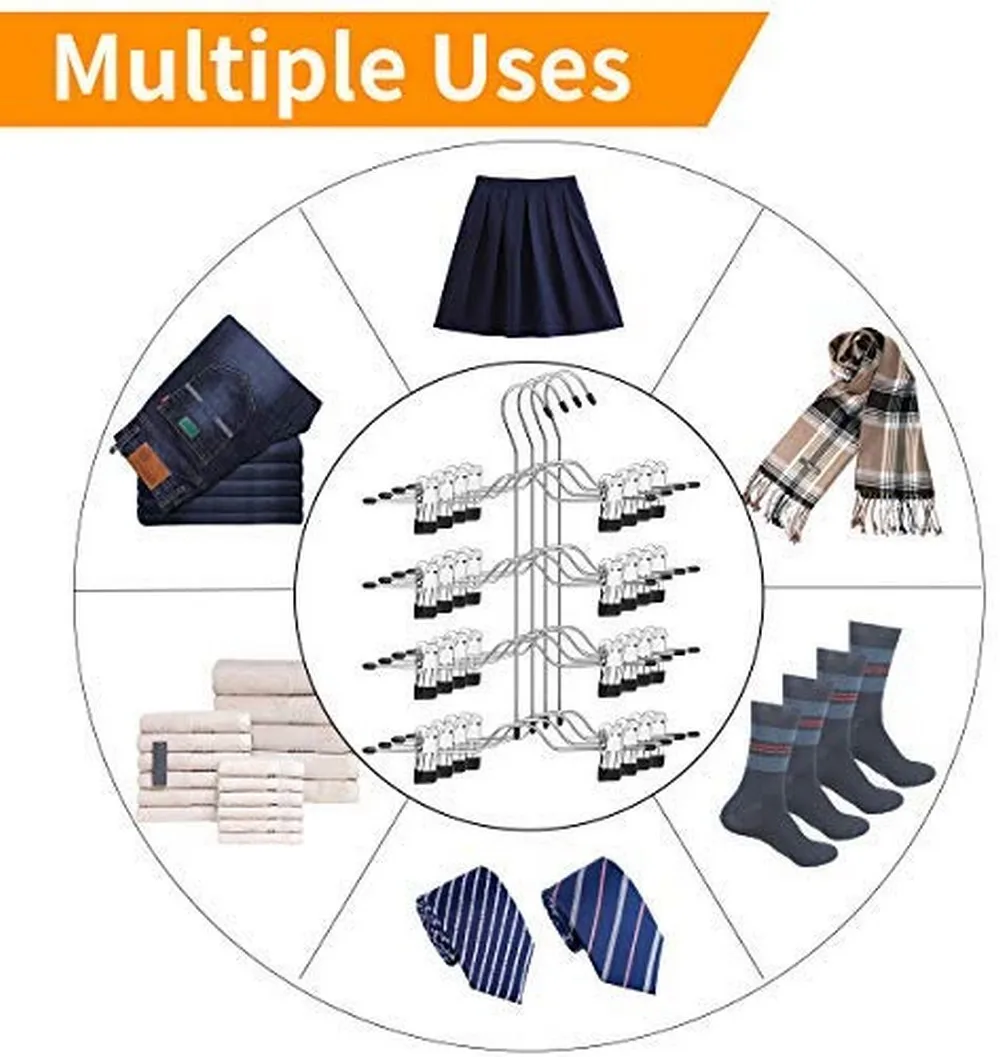Pant Hangers 4 Tier Skirt Hangers With Adjustable Clips 4 Pcs Metal