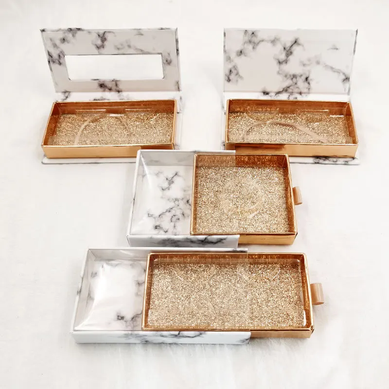 Wholesale luxury quality marble slide eyelash boxes magnetic eyelash packaging box private label for real 3d mink eyelashes