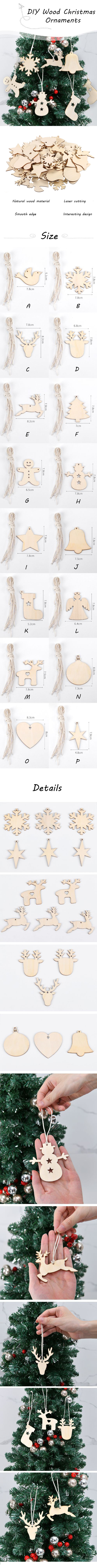 16 Styles Wood Christmas Ornaments for DIY Wood Crafts Christmas Decoration