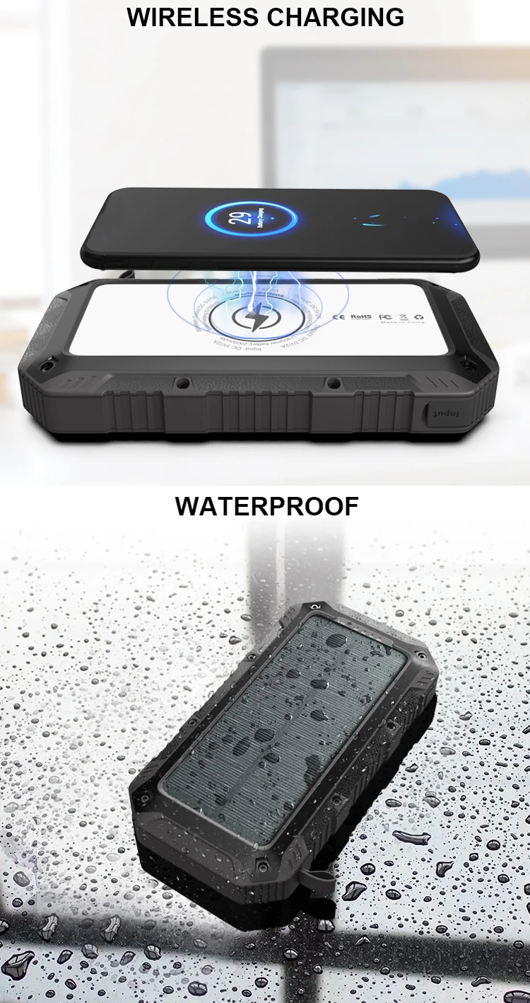 New Technology Products LED Lamp Wireless Power Bank IP65 Waterproof Qi 20000mAh Solar Power Banks For Travel - ANKUX.COM