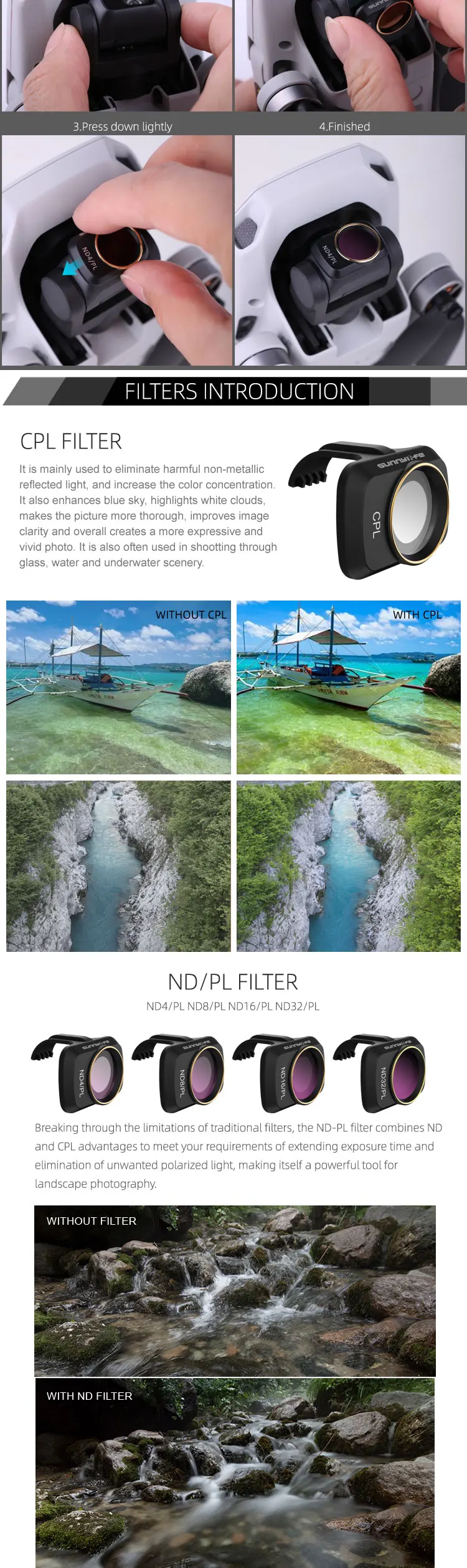 PENIVO Drohne Lens Filter Set,6-Pack Kamera Objektiv Filter Multi-beschichtet HD UV CPL ND4 ND8 ND16 ND32 Filter Kit für DJI Spark Drone Zubehör 