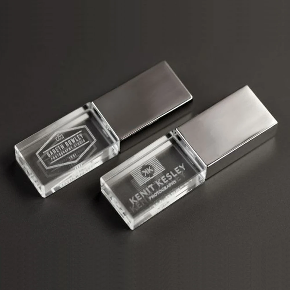 New Crystal LED Light Transparent Rectangle Glass USB Flash Drive 3.0 Wedding Gift Pendrive - ANKUX.COM