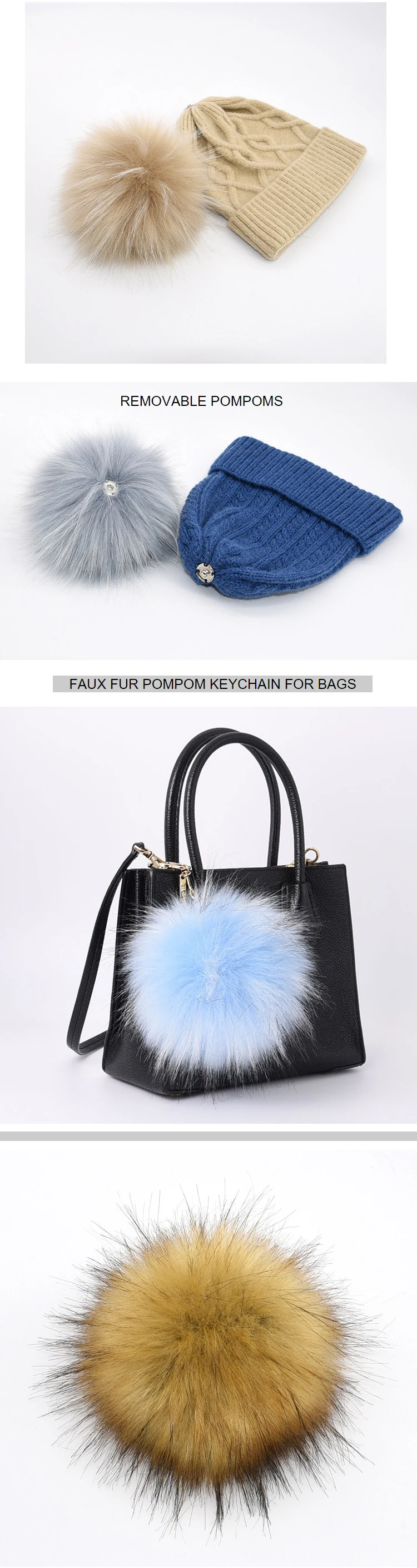 Factory Price High Quality Faux Raccoon Fur Pom Poms 15cm Faux Fur Pompoms Accessories Buy
