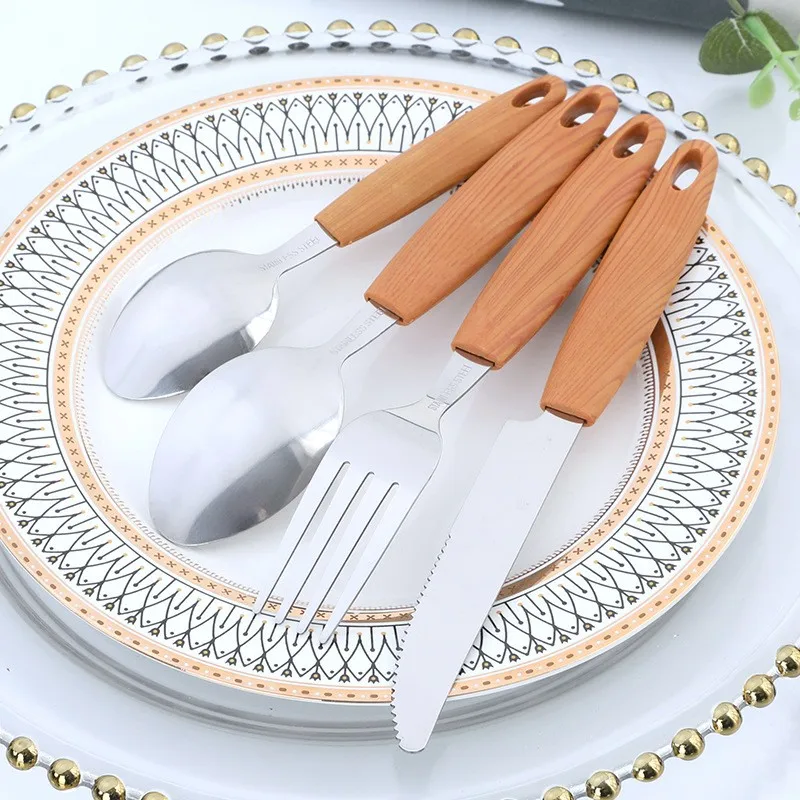 24 Piece Hanging Flatware Set With Rack,Dinner Knife Fork Spoon Stain