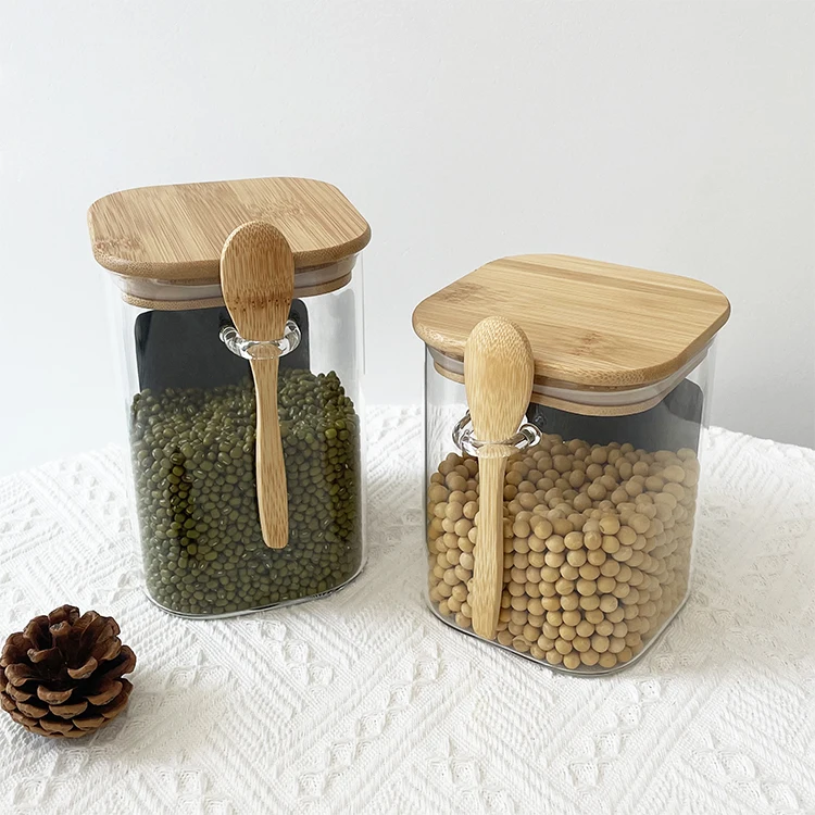 750ml 1000ml 1250ml Square Glass Jars Airtight Storage Container With Spoon And Chalkboard For