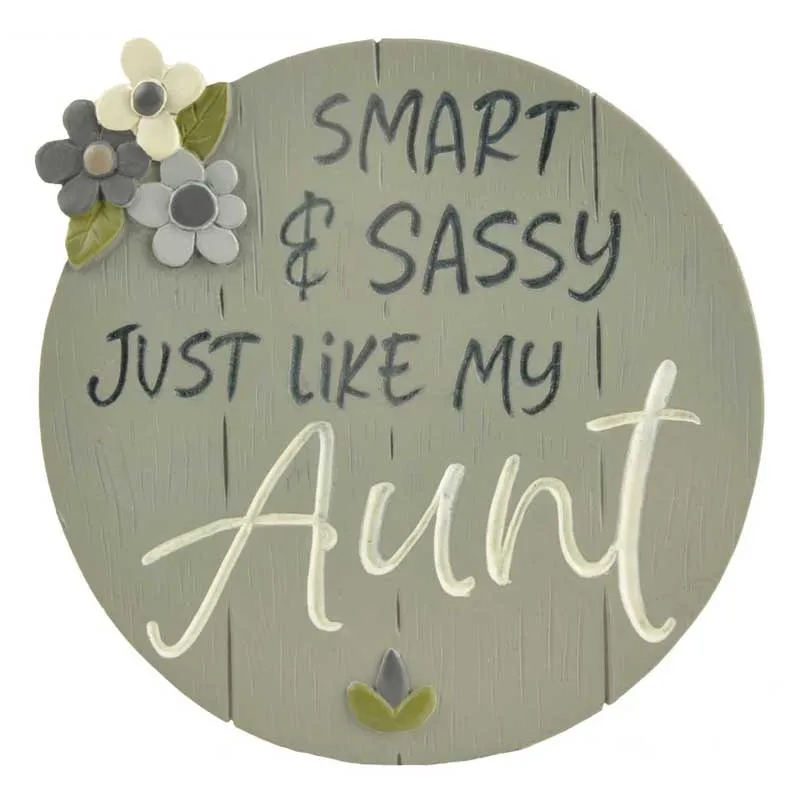 High quality polyresin souvenir wall plaque smart sassy aunt plaque with easel