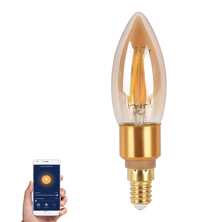 Amazon Alexa Google Home Voice Control Dimmable C37 LED Candle Bulbs, 5.5W Decorative Smart LED Filament Bulb Dimmable