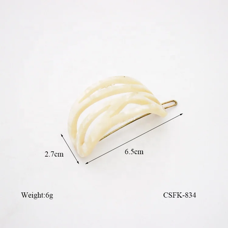 Canyuan pearl white cellulose acetate hairpins clips custom hollowed-out arched hair clips for the ponytail