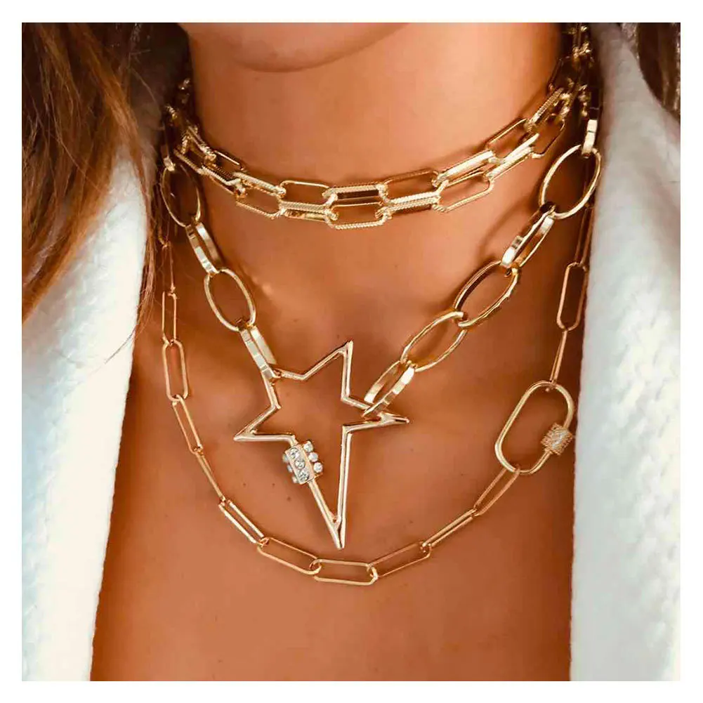 Women Chain Multi Cross Charm Gold Head Metal Fashion Jewelry Front Strand Bling 