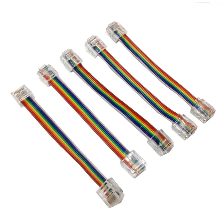 Custom Wire Harness 10cm 8 Pin Rj45 To Rj45 Flat Ribbon Cable Rainbow