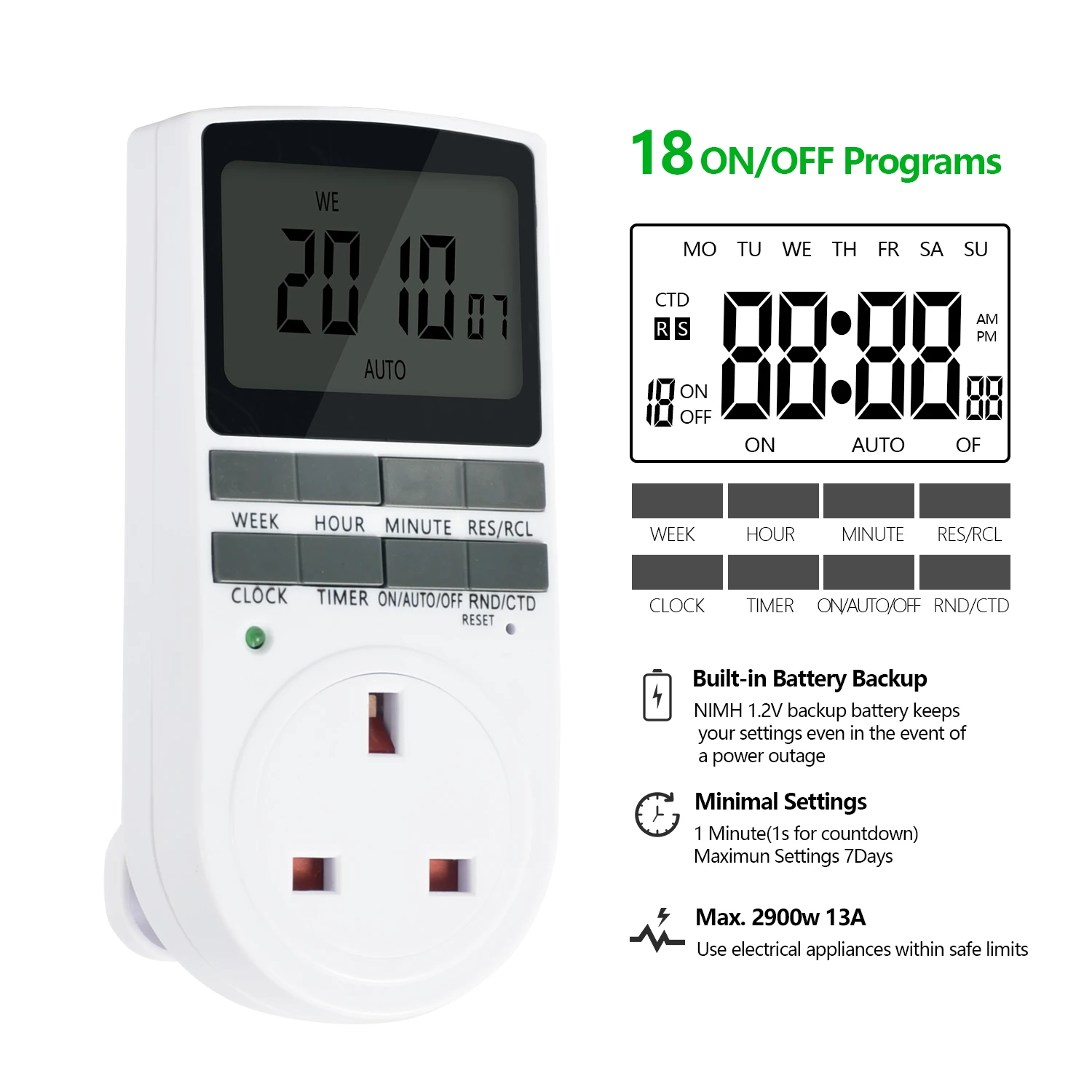 Timer Plug Socket Te02 Programmable Switch Timer With 10 On/off ...