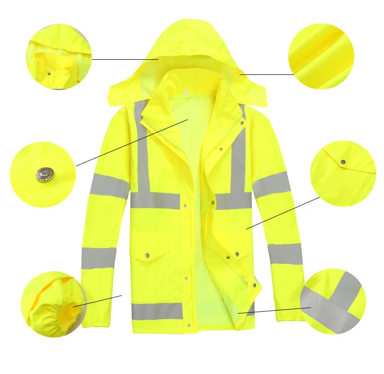 Windproof High Visibility Reflective dress suit Mens new fluorescent yellow safety coat with hoodies - KingCare | KingCare.net
