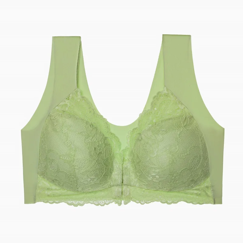 Cross-Border Ladies Seamless Thin Bra Large Size Front Opening Buckle Sexy Lace Steel Ring Back Customizable Cup Wholesale
