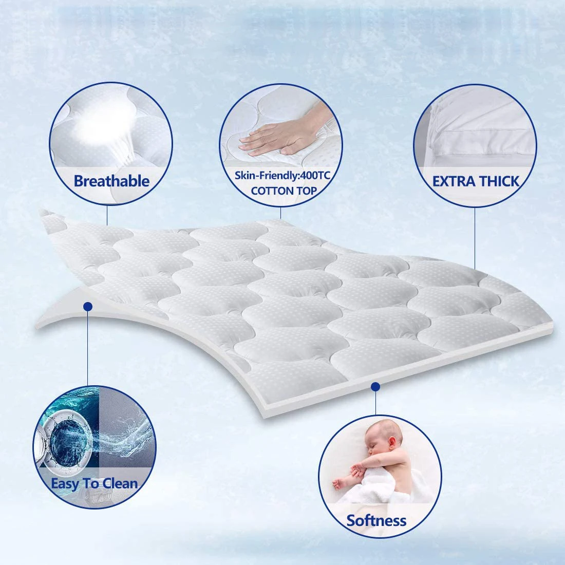 Queen Mattress Pad Pillow Top Mattress Cover Quilted Fitted Mattress
