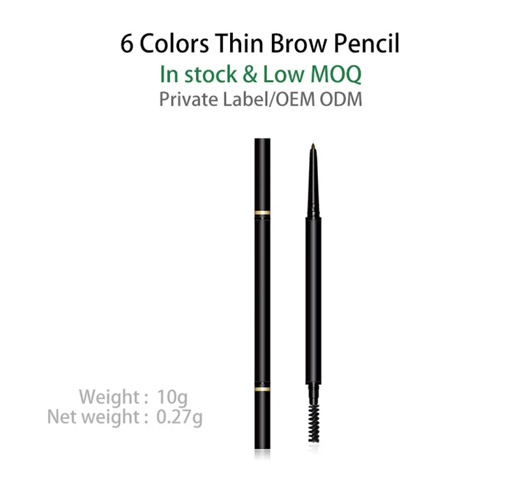 Oem New 6 Colors  Black Tube Custom Logo Cruelty Free Vegan Slim Waterproof Private Label Eye Brow Eyebrow Pencil With Brush