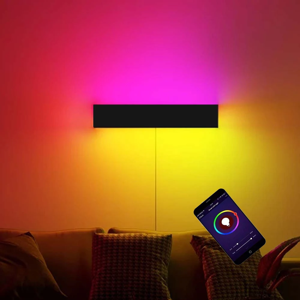 LED Wall Light RGB Dimmable Bluetooth APP Remote Control Wall Lamp For Decorative Atmosphere Connect to AC220V/110V Wires