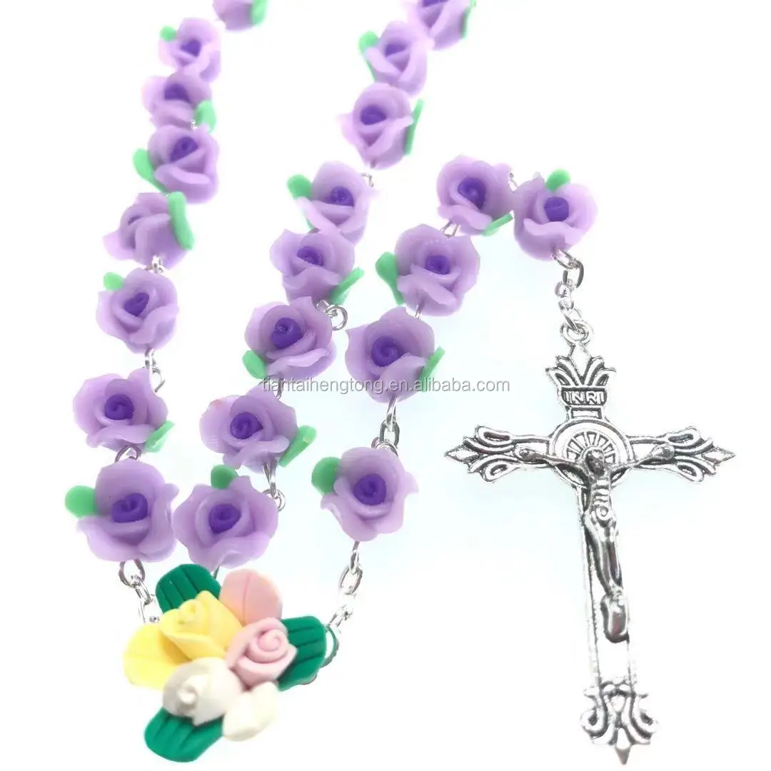 Large Purple Clay Bead Cord Rosary