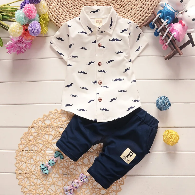 2Pcs Infant Baby Kids Boys Summer Blouse Shirt Tops+Pants Outfits Clothes Set 