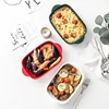 White/blue/red color glazed home table dinnerware ceramic rectangle oven baking cheese risotto plate
