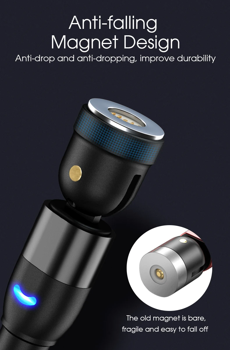 OEM Custom Logo 3 in 1 LED USB Data Cable 3A Magnetic Charging Cable for IOS Android Micro USB Type C Fast Cable - ANKUX.COM