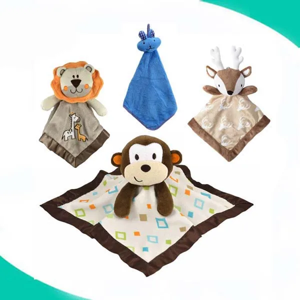 Custom High Quality Plush Square Cuddle Animal Head Baby Security